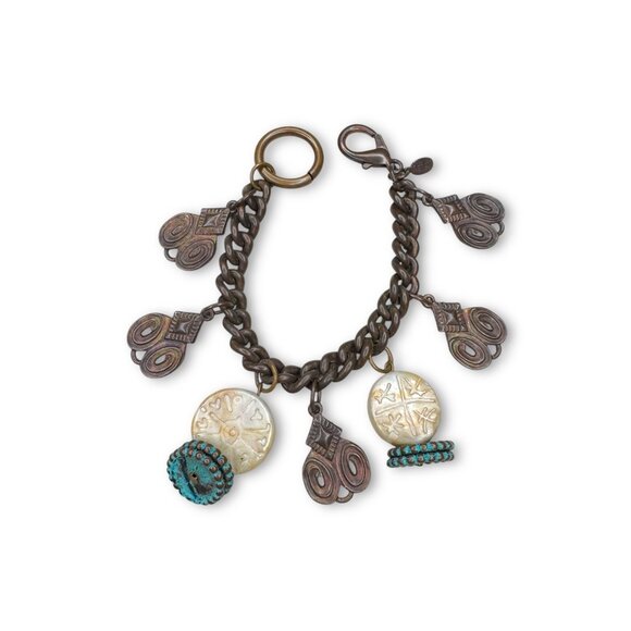 Kate Hines Chunky 80s Copper Charm Bracelet - Picture 1 of 9